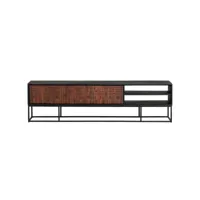 nuts - meuble tv en bois et acier l175 nuts coloris noyer/noir - 46x175x43 cm