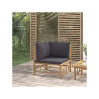 canapé d'angle de jardin canapé relax - banc de jardin avec coussins gris foncé bambou meuble pro frco11330