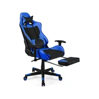 giantex chaise gaming, siège gamer pivotante ergonomique, chaise de bureau d’ordinateur de course réglable à dossier haut repose-pieds et accoudoirs réglables bleu