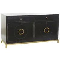buffet meuble de rangement en peuplier coloris noir et métal doré - longueur 150 x hauteur 80 x profondeur 50 cm