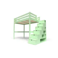 lit mezzanine bois avec escalier cube sylvia 120x200 vert pastel cube120-vp