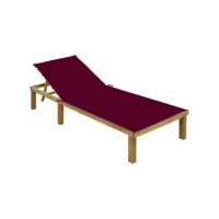 chaise longue avec coussin bordeaux bois de pin imprégné 2