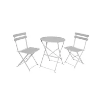 ensemble de meubles orion pour balcon : table ronde & 2 chaises en gris chic