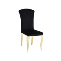 chaise baroque en velours et pieds métal doré brillant kania - lot de 6-couleur noir