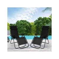 lot de 2 fauteuils de jardin inclinables relax grand confort noir