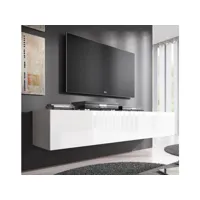 meuble tv suspendu 1 porte  160 x 30 x 40cm  blanc finition brillante  modèle nora tvam017whwhxl
