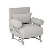 fauteuil chauffeuse canap?-lit convertible inclinable 1 place grand confort coussin lombaires accoudoirs pi?tement m?tal lin gris clair