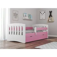 lit enfant avec barrière de sécurité amovible rose klaky-matelas mousse-couchage 80x180 cm