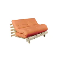 pack futon matelas latex orange goyave   structure en bois naturel 90x200
