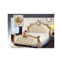 lit double avec tête et pied de lit baroques en tissu damassé 172x212xh.165 cm