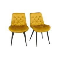 lot de 2 chaises capitonnées velours jaune et pieds métal noir - stan