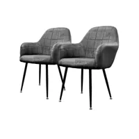 ecd germany lot de 2 chaises de salle à manger - gris foncé - style rétro - assise rembourrée en velours - pieds en métal 322008877