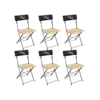 malam - lot de 6 chaises pliantes noires motif bella vita