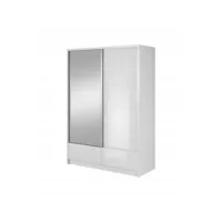 armoire placard 154x62x214cm porte coulissante 2 tiroirs miroir penderie et étagères blanc brillant ariana1