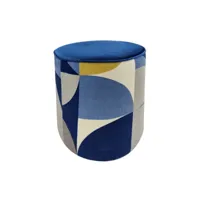 pouf assise bout de canapé 34 x 34 x 39 cm velours chenillé motif géométrique imprimé beige bleu