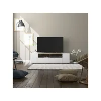 meuble tv 4 portes blanc-chêne - mikato - l 138 x l 42 x h 36 cm