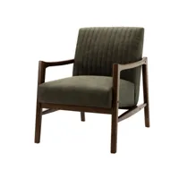 dan - fauteuil lounge en microfibre vintage army et bois teinté noyer