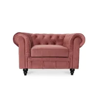 fauteuil chesterfield velours altesse vieux rose