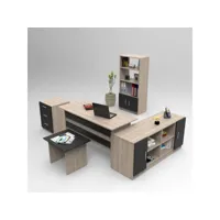 bureau, buffet, bibliothèque, commode et table basse busymo chêne clair et noir