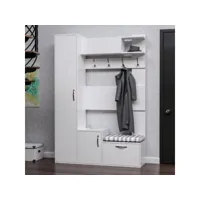 homemania vestiaire - meuble d’entree seina armoire - avec étagères à chaussures, portes, étagères - blanc en bois, 125 x 35 x 184 cm