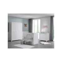 lit bébé 60x120 - commode 2 portes et armoire 3 portes erik - blanc