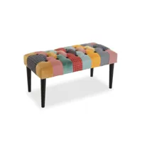 versa greton banquette tabouret banc chaise longue pour le salon chambre bureau, coloré, dimensions (h x l x l) 43 x 80 x 40 cm, coton et bois, couleur: jaune, bleu, rouge et vert 19500357