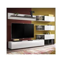 meuble mural tv modèle odin couleur gris sidney et blanc (2,4m) msam281twwh