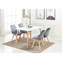 ensemble salle à manger moderne lorenzo - table blanche + 4 chaises grises - design scandinave