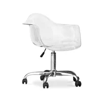 chaise de bureau avec accoudoirs transparents - chaise de bureau pivotante avec roulettes - grev gris transparent