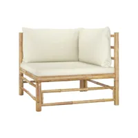 canapé d'angle de jardin  sofa banquette de jardin avec coussins blanc crème bambou meuble pro frco74852