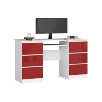 goya - bureau informatique style moderne - 135x77x50 - 6 grands tiroirs - rouge