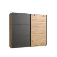 armoire portes coulissantes portland style industriel 200 cm chêne graphite 20100889945