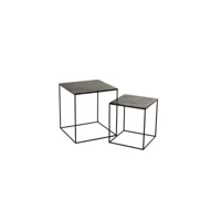 tables gigognes carrées métal noir - zandvort - l 50.5 x l 50.5 x h 55 cm - l 40 x l 40 x h 50 cm - neuf