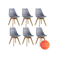ensemble de 6 chaises de salle à manger lorenzo avec siège en similicuir élégant et pieds en bois massif - parfait pour la salle à manger, le salon - gris