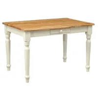 table à rallonge style  champêtre en bois massif de tilleul avec structure antique blanche et plan en finition naturelle