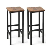 gientex lot de 2 tabourets de bar industriels 71,5cm avec repose-pieds/chaise haute bar cadre en métal-montage facile-idéal pour cuisine salle à manger salon-marron rustique