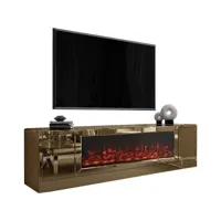 meuble tv design avec cheminée artificielle intégrée en miroir bronze 200 cm de largeur collection alonso viv-97598 alonso