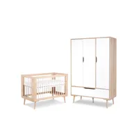 lit bébé 60x120 et armoire 3 portes littlesky by klups sofie hêtre et blanc