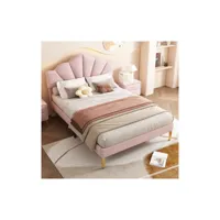 lit en velours avec tête de lit réglable, 140*200 cm, lit double avec pieds en fer doré, sommier à lattes en bois, rose moselota