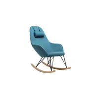 rocking chair scandinave en tissu bleu canard, métal noir et bois clair jhene