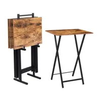 lot de 4 tables d'appoints pliables style industriel vorian métal noir et bois foncé