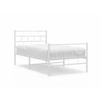 moderne structure de lit métal avec tête de lit/pied de lit blanc 90x190 cm deco392373