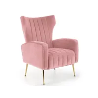 fauteuil lounge en velours rose avec accoudoirs et pieds dorés en métal aenor 429
