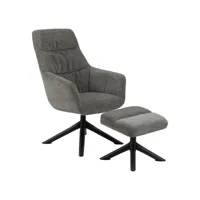 fauteuil de salon avec accoudoirs et repose-pieds - gris et noir
