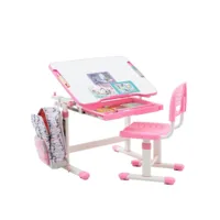 ensemble bureau et chaise pour enfant tutto table et chaise réglable en hauteur, pupitre inclinable, métal blanc et plastique rose