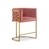 chaise de bar design honey velours rose et métal or