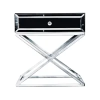 table chevet design avec pied croisé acier et plateau en miroir avec 1 tiroir l. 55 x p. 45 x h. 58 cm collection marea viv-109938