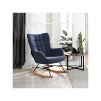 fauteuil à bascule allaitement scandinave chaise loisir et repos en tissu avec pieds en e' bois métal, bleu