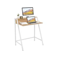 costway table de l'ordinateur à 2 niveaux en bois avec cadre en métal, bureau informatique style morderne, pour cambre, bureau, salon, 80 x 50 x 90cm