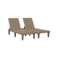 transat chaise longue bain de soleil lit de jardin terrasse meuble d'extérieur double marron clair 155 x 138 x 83 cm polypropylène helloshop26 02_0012763